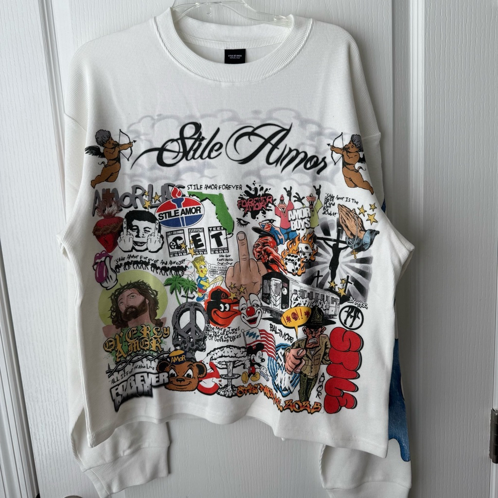 NEW Men's Stile De Amor Sweatshirt Size M White Street Wear Multi-color